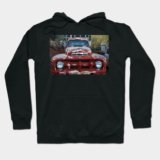 Jerome, AZ Junk Yard Ford V8 Red old Rusty Truck Hoodie by WayneOxfordPh